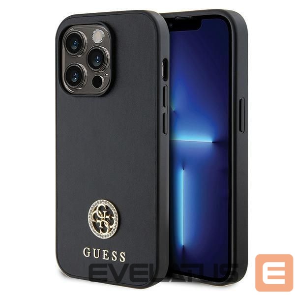 Back panel cover Guess Guess GUHCP15LPS4DGPK iPhone 15 Pro 6.1" black/black hardcase Strass Metal Logo
