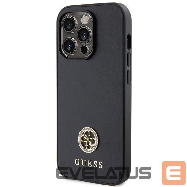 Back panel cover Guess Guess GUHCP15LPS4DGPK iPhone 15 Pro 6.1" black/black hardcase Strass Metal Logo