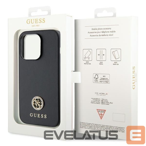 Back panel cover Guess Guess GUHCP15LPS4DGPK iPhone 15 Pro 6.1" black/black hardcase Strass Metal Logo