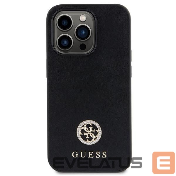 Back panel cover Guess Guess GUHCP15LPS4DGPK iPhone 15 Pro 6.1" black/black hardcase Strass Metal Logo