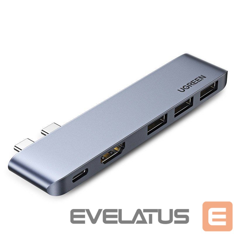 Adapter Ugreen HUB Ugreen 60559 2x USB-C / USB-C PD (Thunderbolt 3, 100W, 4K 60 Hz, 10 Gbps) / HDMI 4K 30 Hz / 3x USB 3.0 for MacBook Pro / Air - Gray