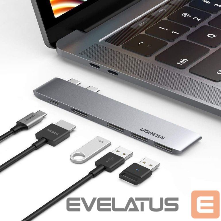 Adapter Ugreen HUB Ugreen 60559 2x USB-C / USB-C PD (Thunderbolt 3, 100W, 4K 60 Hz, 10 Gbps) / HDMI 4K 30 Hz / 3x USB 3.0 for MacBook Pro / Air - Gray