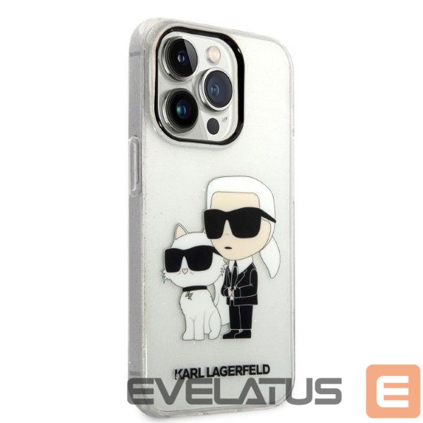 Back panel cover Karl Lagerfeld Karl Lagerfeld Glitter Karl&Choupette case for iPhone 14 Pro - transparent