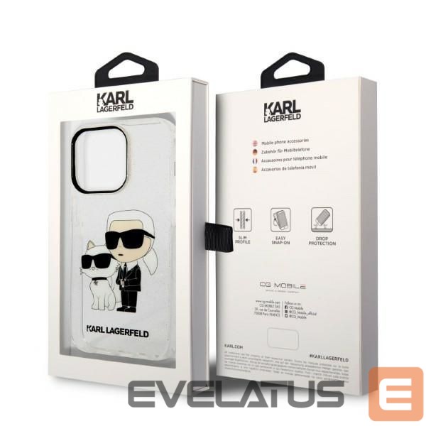 Back panel cover Karl Lagerfeld Karl Lagerfeld Glitter Karl&Choupette case for iPhone 14 Pro - transparent