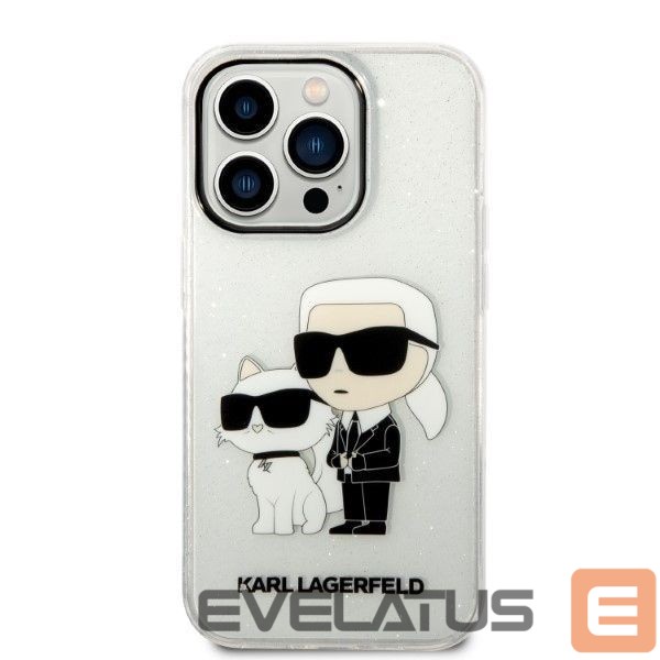 Back panel cover Karl Lagerfeld Karl Lagerfeld Glitter Karl&Choupette case for iPhone 14 Pro - transparent
