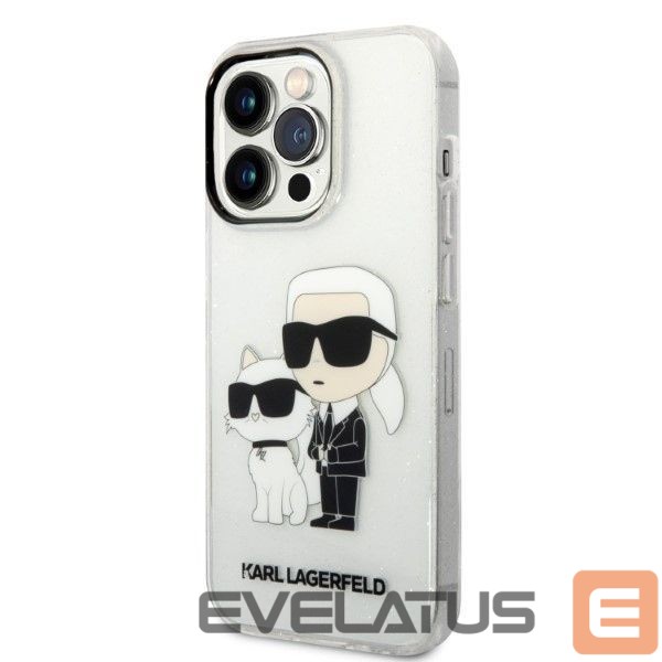 Back panel cover Karl Lagerfeld Karl Lagerfeld Glitter Karl&Choupette case for iPhone 14 Pro - transparent