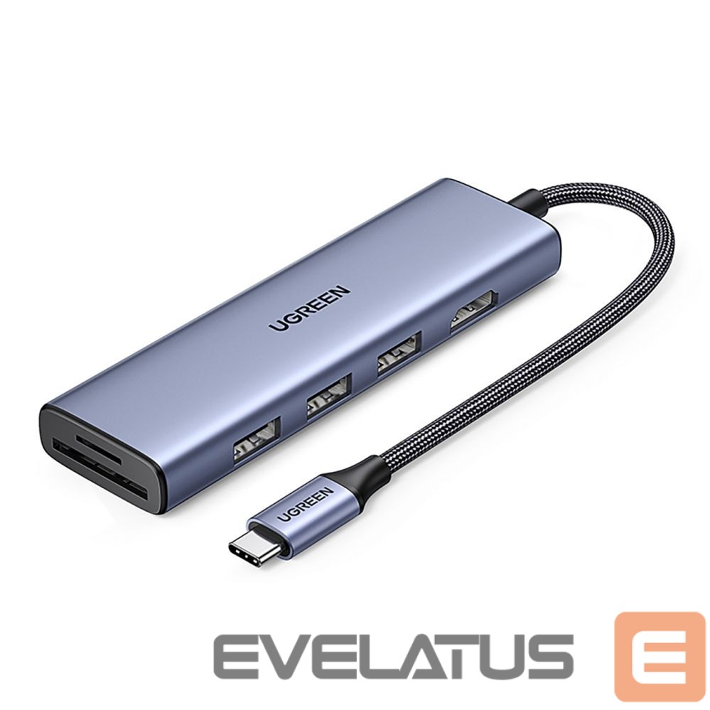 Cable Ugreen HUB Ugreen CM511 20956A 6in1 USB-C - HDMI / 3x USB-A 3.0 / SD/TF card reader - gray