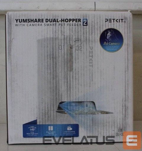 For livestock PETKIT SALE OUT. P591 2 (D4SH-2) YumShare Dual-Hopper 2 Feeder with camera | YumShare Dual-hopper 2 Automatic Feeder with Camera | Capacity 5 L | Material ABS, 304 stainless steel | White | DEMO | 24 month(s)