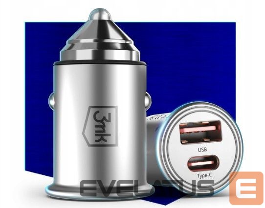 Auto charger 3MK Hyper Car Charger Type-C + USB ports QC 4.0 + PD 30W