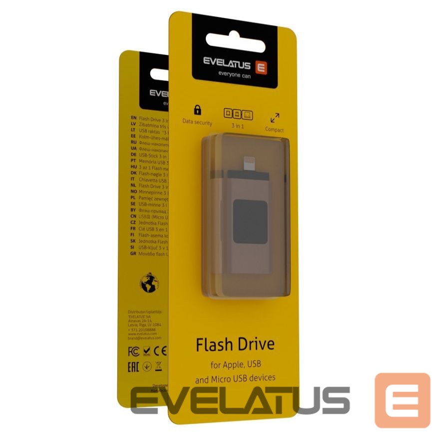 Flash drive Evelatus USB Flash to Lightning 32GB 3in1 (USB, iPhone and Micro) Gold