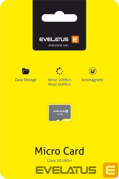 Memory cards Evelatus Universal Micro Card SD 16GB 3.0 EMC01 W:20mb/s; R:60mb/s