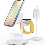 Wireless charger Choetech  T585-F 3in1 inductive charging station iPhone, AirPods Pro, Apple Watch with Adapter White