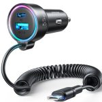 Auto charger Joyroom  Fast car charger 3 in 1 with USB Type C cable 1.5m 55W Black