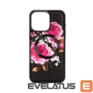 Back panel cover Evelatus Apple iPhone 14 Pro Max Leather Case Zipper Design Flower Black