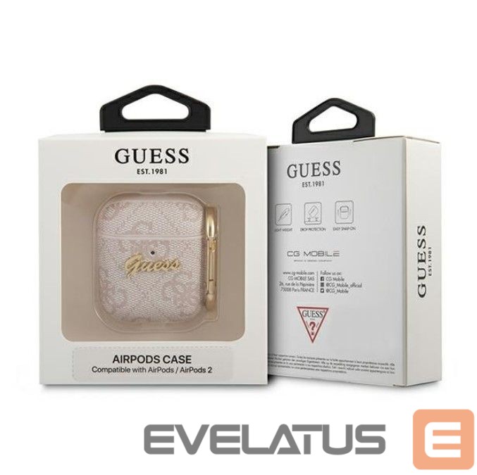 Headphone case Guess Apple AirPods 1/2 cover 4G Script Metal Collection Pink