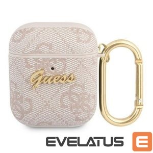Headphone case Guess Apple AirPods 1/2 cover 4G Script Metal Collection Pink