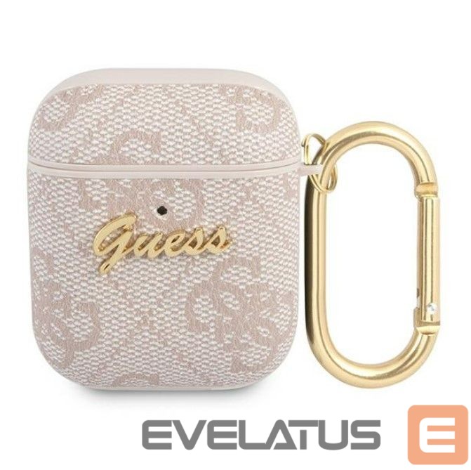 Headphone case Guess Apple AirPods 1/2 cover 4G Script Metal Collection Pink