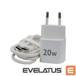 Adapter Evelatus  FusionChage Wall Charger Bundle 20W Power Adapter - 60W USB-C to USB-C Silicone Cable White