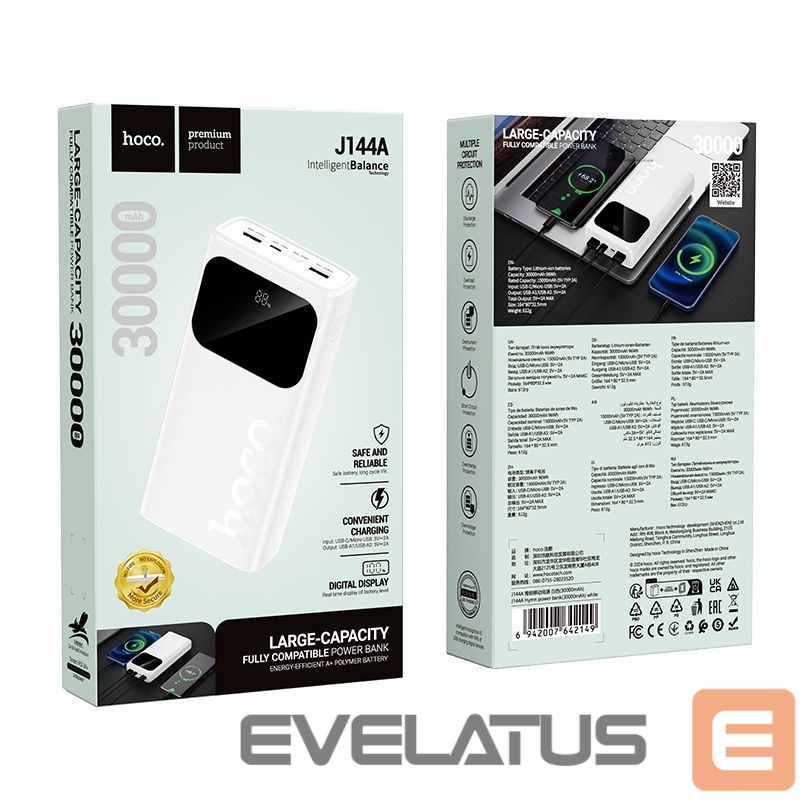 Power bank Hoco J144A Hymn power bank(30000mAh) USB-A1/USB-A2: 5V/2A - USB-C/Micro: 5V/2A White