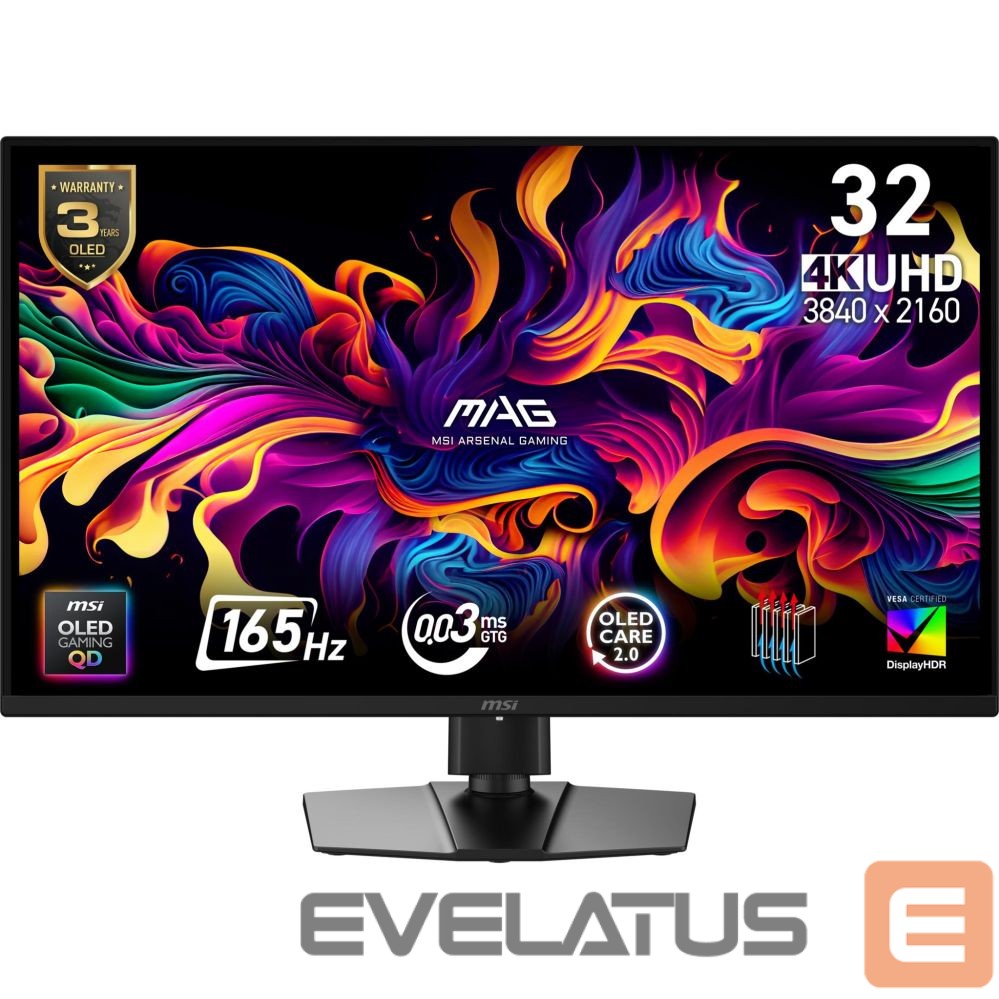 Monitor MSI Monitor||31.5 "|3840 x 2160 pixels|4K Ultra HD|Native aspect ratio 16:9|QD-OLED|Flat|MAG322UPQD-OLEDE16