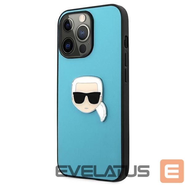 Back panel cover Karl Lagerfeld Karl Lagerfeld KLHCP13XPKMB iPhone 13 Pro Max 6,7" niebieski/blue hardcase Leather Ikonik Karl`s Head Metal