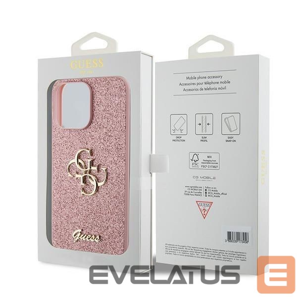 Back panel cover Guess Guess GUHCP15LHG4SGP iPhone 15 Pro 6.1" pink/pink hardcase Glitter Script Big 4G