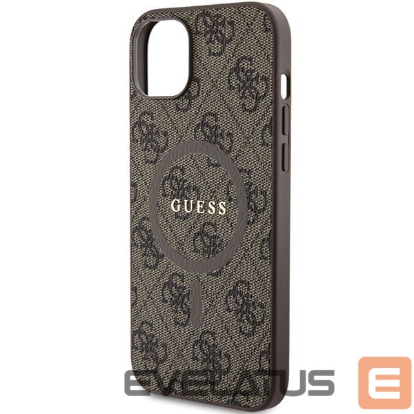 Back panel cover Guess Guess 4G Collection Leather Metal Logo MagSafe Case for iPhone 15 Plus / 14 Plus - Brown