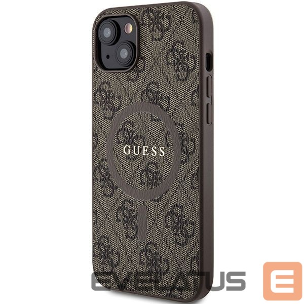 Back panel cover Guess Guess 4G Collection Leather Metal Logo MagSafe Case for iPhone 15 Plus / 14 Plus - Brown
