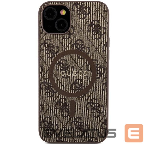Back panel cover Guess Guess 4G Collection Leather Metal Logo MagSafe Case for iPhone 15 Plus / 14 Plus - Brown