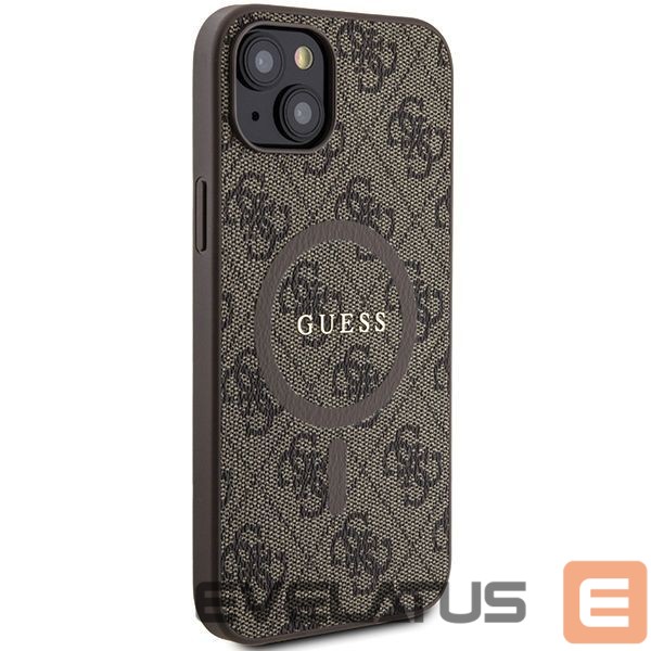 Back panel cover Guess Guess 4G Collection Leather Metal Logo MagSafe Case for iPhone 15 Plus / 14 Plus - Brown
