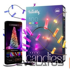 Lightings twinkly  Candies 100 Candle-shaped RGB LEDs, Clear Wire, USB-C 