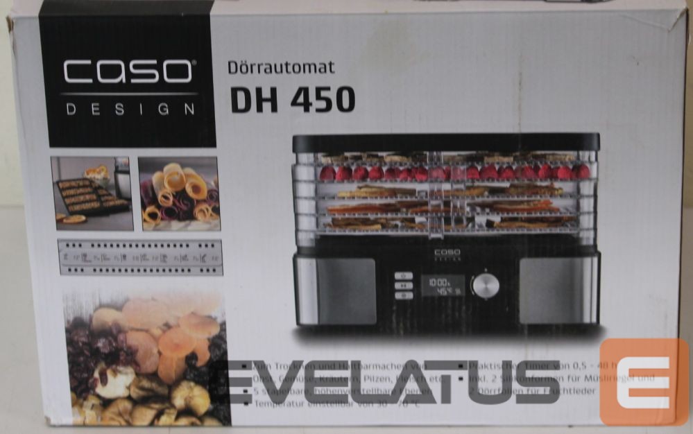 Other small household appliances Caso SALE OUT. Food Dehydrator | DH 450 | Power 370-450 W | Number of trays 5 | Temperature control | Integrated timer | Black/Stainless Steel | DAMAGED PACKAGING, SCRATCHED AND DENT ITEM TOP, MISSING INNER PACKAGING