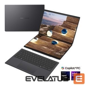 Laptop computer Asus  | Zenbook Duo UX8407AA-SN066W | Moher Gray | 14 " | OLED | Touchscreen | 2.8K | 2880 x 1800 pixels | 144 Hz | Anti-Reflective | Intel Core Ultra X9 | 378H | 32 GB | LPDDR5X | Solid-state drive capacity 2000 GB | Intel Arc Graphics | Windows 11 Pro | 802.11be | Bluetooth version 5.4 | Keyboard language US international | Keyboard backlit | Warranty 24 month(s) | Battery warranty 12 month(s) 