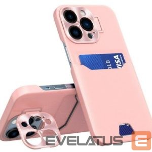 Back panel cover iLike Apple iPhone 14 Pro Leather Stand Case Card Wallet Cover with Stand Pink