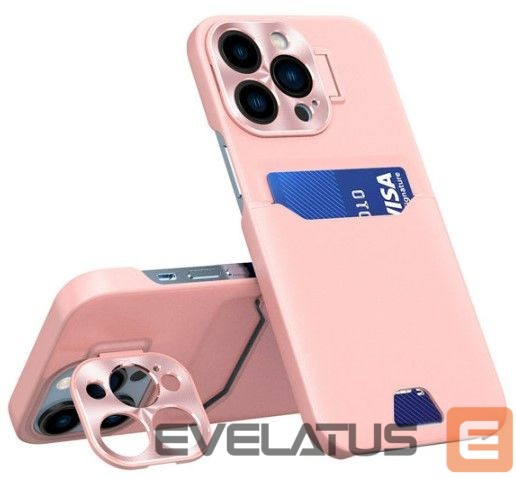 Back panel cover iLike Apple iPhone 14 Pro Leather Stand Case Card Wallet Cover with Stand Pink