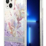 Back panel cover Guess Apple iPhone 14 6,1 hardcase Flower Liquid Glitter Purple