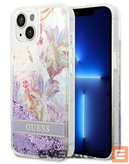 Back panel cover Guess Apple iPhone 14 6,1 hardcase Flower Liquid Glitter Purple