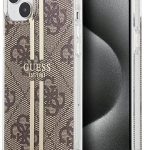 Back panel cover Guess - iPhone 15 brown hardcase IML 4G Gold Stripe Brown