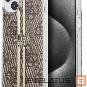 Back panel cover Guess - iPhone 15 brown hardcase IML 4G Gold Stripe Brown