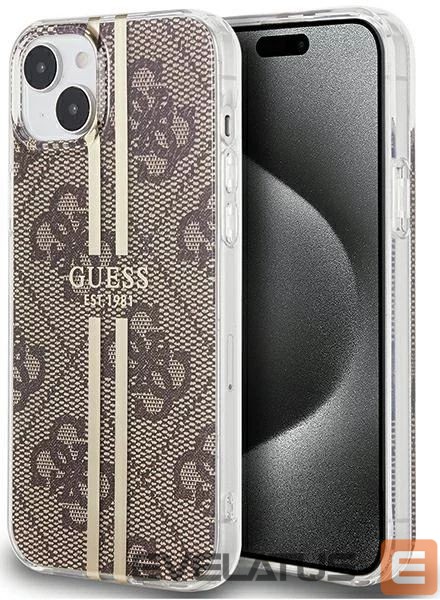 Back panel cover Guess - iPhone 15 brown hardcase IML 4G Gold Stripe Brown