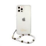 Back panel cover Guess Apple iPhone 12/12 Pro PC Script and White Pearls Case Transparent