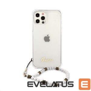 Back panel cover Guess Apple iPhone 12/12 Pro PC Script and White Pearls Case Transparent