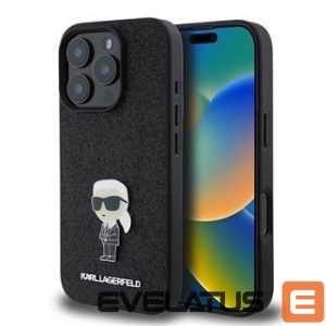 Back panel cover Karl Lagerfeld - iPhone 16 Pro Fixed Glitter Metal Ikonik Case Black