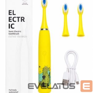 Toothbrush iLike  Kids Rechargeable Sonic Electric Toothbrush, USB Charging, 3 Brush Heads (1+2 Replacement Heads), Soft Bristles, Waterproof, Yellow Crocodile Design Yellow