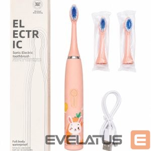 Toothbrush iLike  Kids Rechargeable Sonic Electric Toothbrush, USB Charging, 3 Brush Heads (1+2 Replacement Heads), Soft Bristles, Waterproof, Bunny Design, Pink Pink