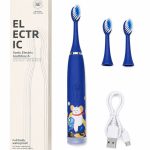 Toothbrush iLike  Kids Rechargeable Sonic Electric Toothbrush, USB Charging, 3 Brush Heads (1+2 Replacement Heads), Soft Bristles, Waterproof, Blue Bear Design Blue