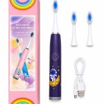 Toothbrush iLike  Kids Rechargeable Sonic Electric Toothbrush, USB Charging, 3 Brush Heads (1+2 Replacement Heads), Soft Bristles, Waterproof, Space Astronaut Design Purple
