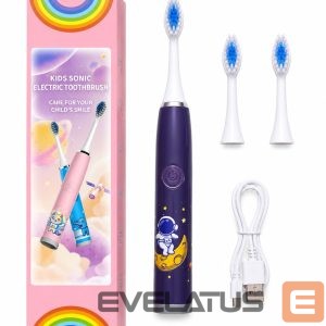 Toothbrush iLike  Kids Rechargeable Sonic Electric Toothbrush, USB Charging, 3 Brush Heads (1+2 Replacement Heads), Soft Bristles, Waterproof, Space Astronaut Design Purple