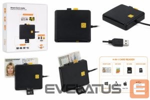 Converter iLike  4-in-1 USB Smart Card Reader with SIM, SD & Micro SD Support, CAC Reader for ID Cards, Bank Cards, eID and Memory Cards Black