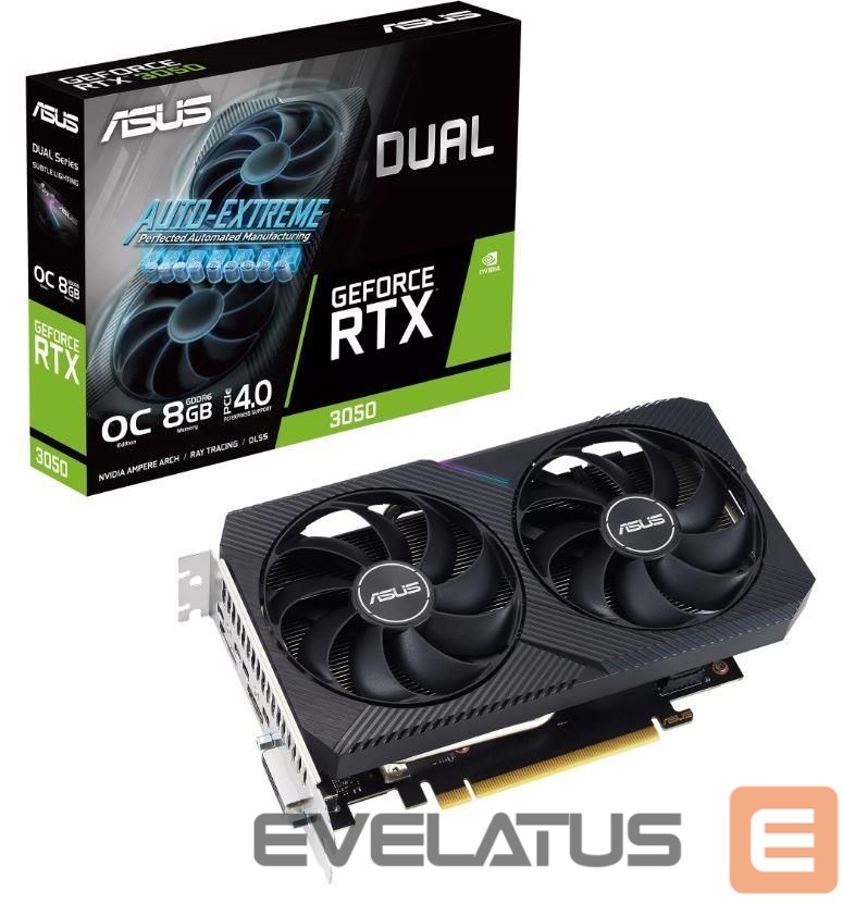 Graphic card / Video cards Asus Graphics Card||NVIDIA GeForce RTX 3050|8 GB|GDDR6|128 bit|PCIE 4.0 16x|Dual Slot Fansink|1xDVI-D|1xHDMI|1xDisplayPort|DUAL-RTX3050-O8G-V2